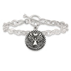 Sterling Silver Oxidized Dangle GUARDIAN ANGEL Toggle Clasp Bracelet