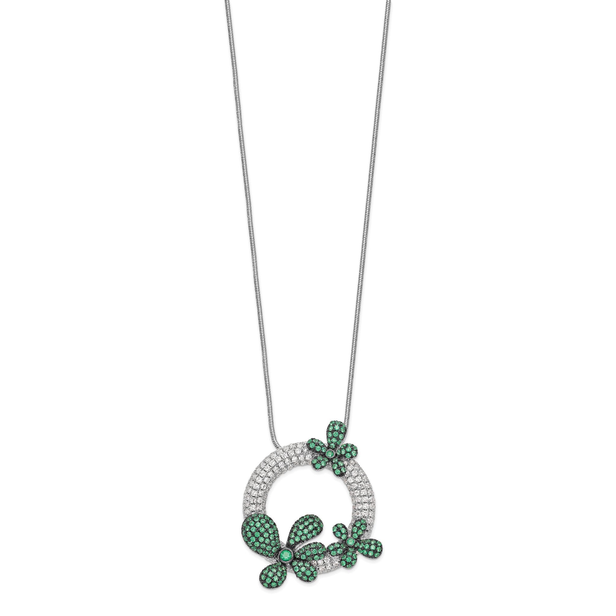 Brilliant Embers Sterling Silver Flower Necklace with White and Green CZ Secondary image