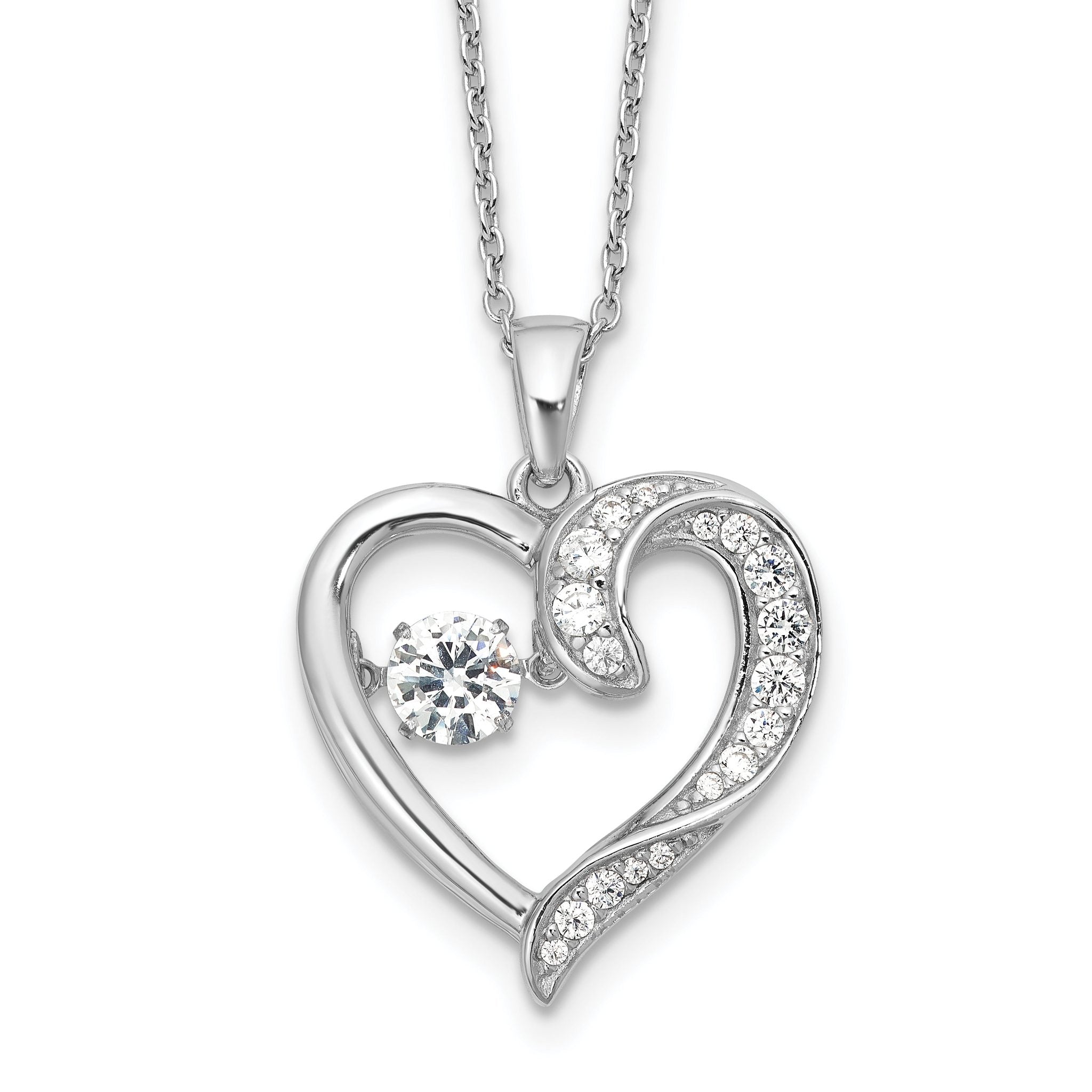 Cheryl M Sterling Silver Rhodium-plated Brilliant-cut Vibrant CZ Heart 18 Inch Necklace with 2 Inch Extender Main image