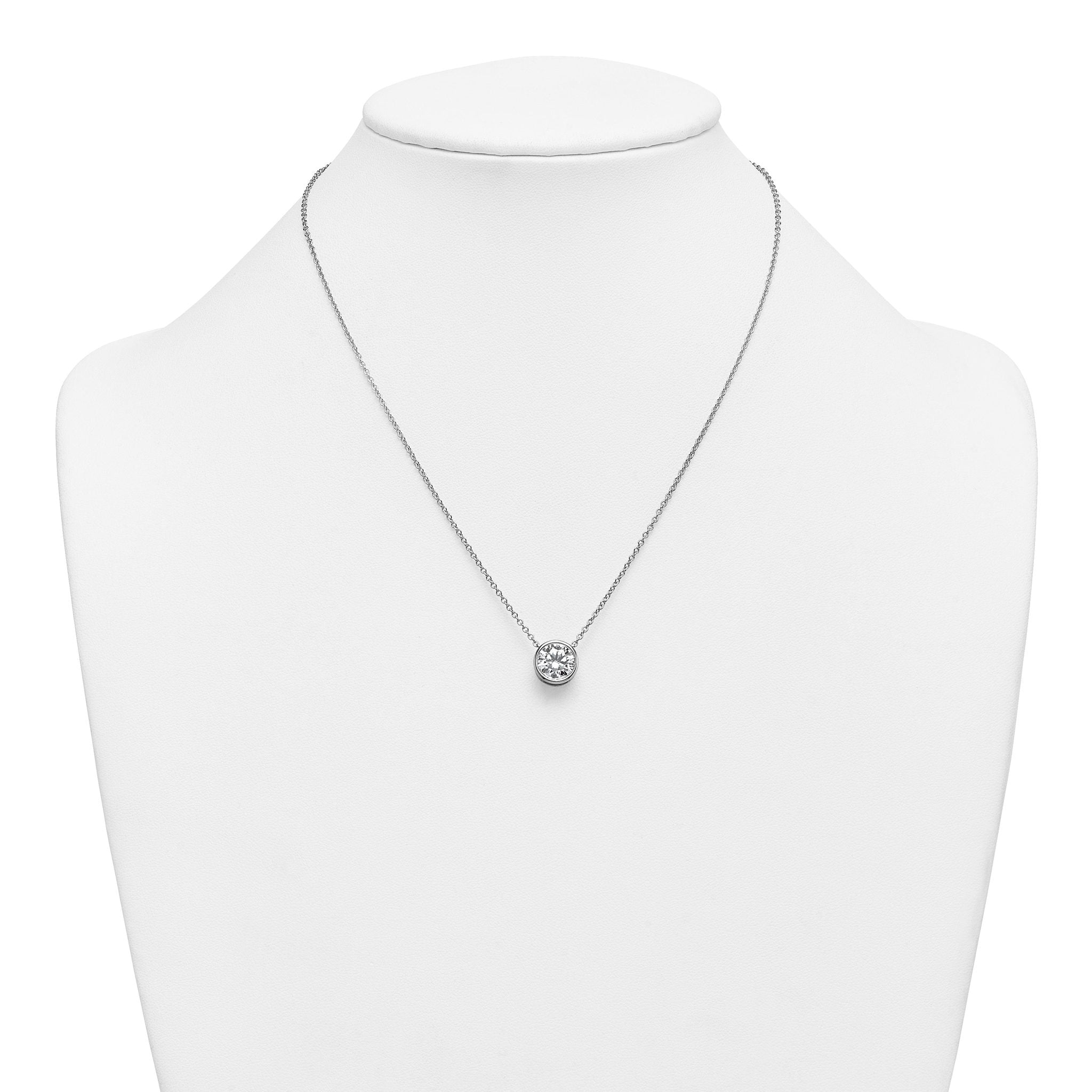 14k White Gold 2 1/2 carat Certified Lab Grown Diamond VS+ F+ Round Complete Bezel Set 18 inch Necklace