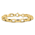 14K Polished Hollow Hammered Link Bracelet