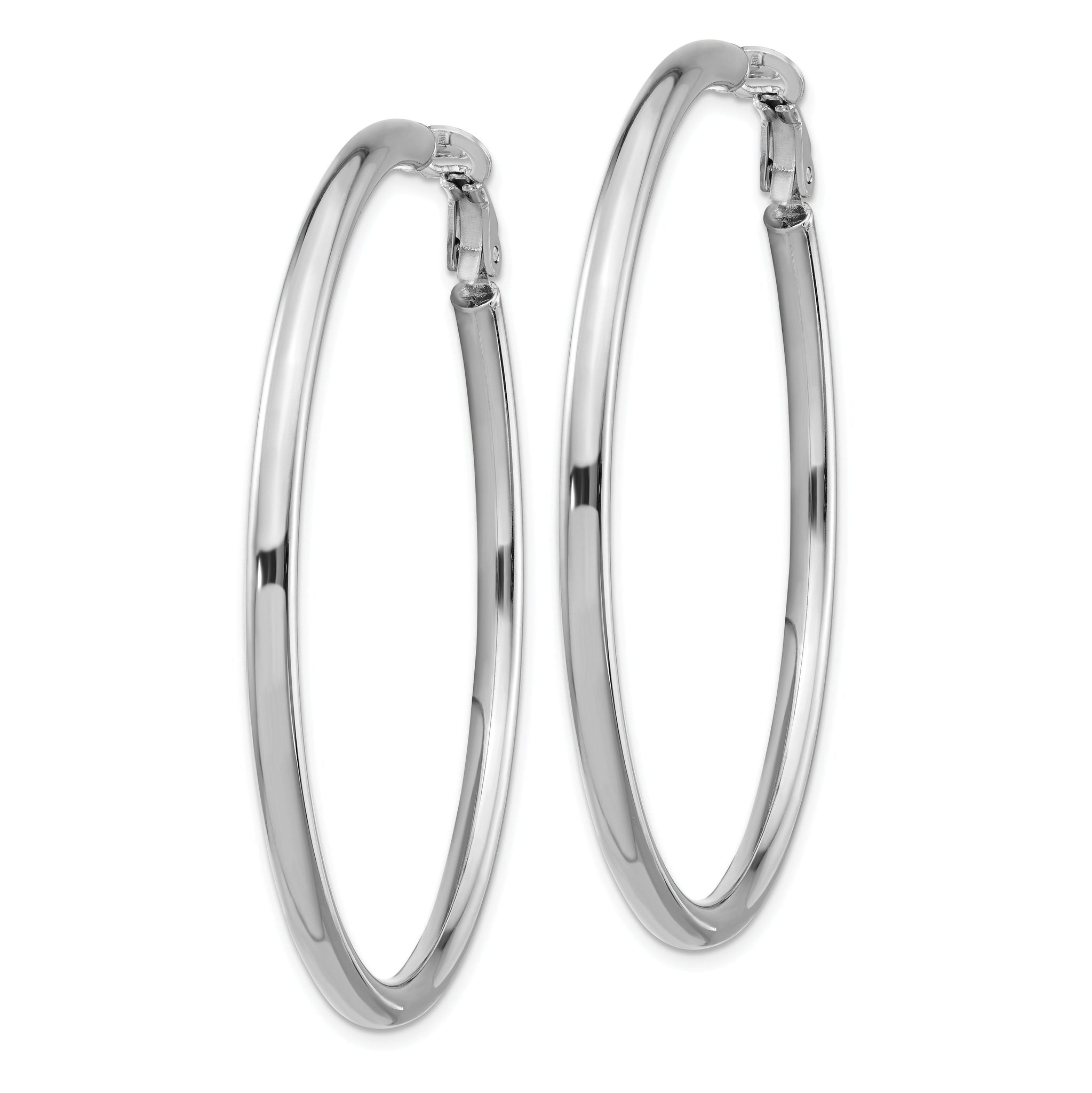14k White Gold 3x45mm Polished Round Omega Back Hoop Earrings Secondary image