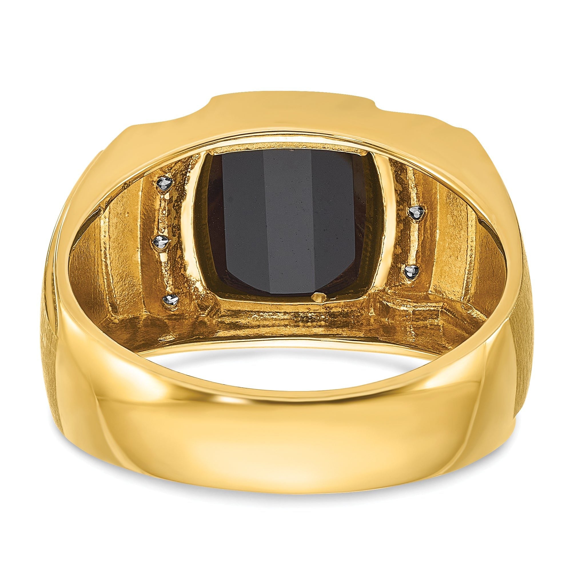 14k White Gold Mens Satin Barrel Onyx and Diamond Ring Mounting, Mounting Only
