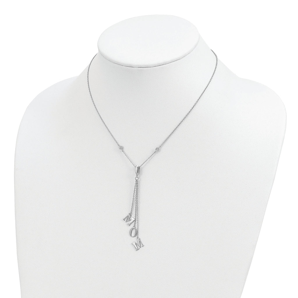 Sterling Silver Rhodium-plated CZ With 2in ext. MOM Y-Necklace