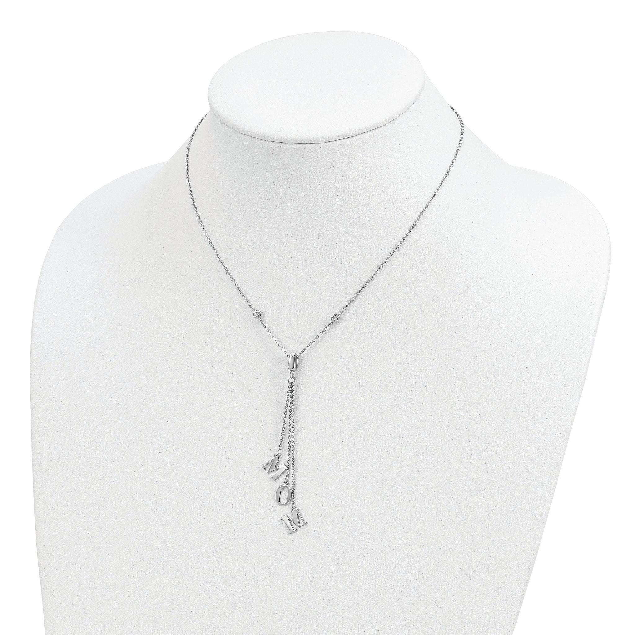 Sterling Silver Rhodium-plated CZ With 2in ext. MOM Y-Necklace