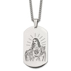 Etched Jesus Dog Tag Necklace in Stainless Steel, 24"