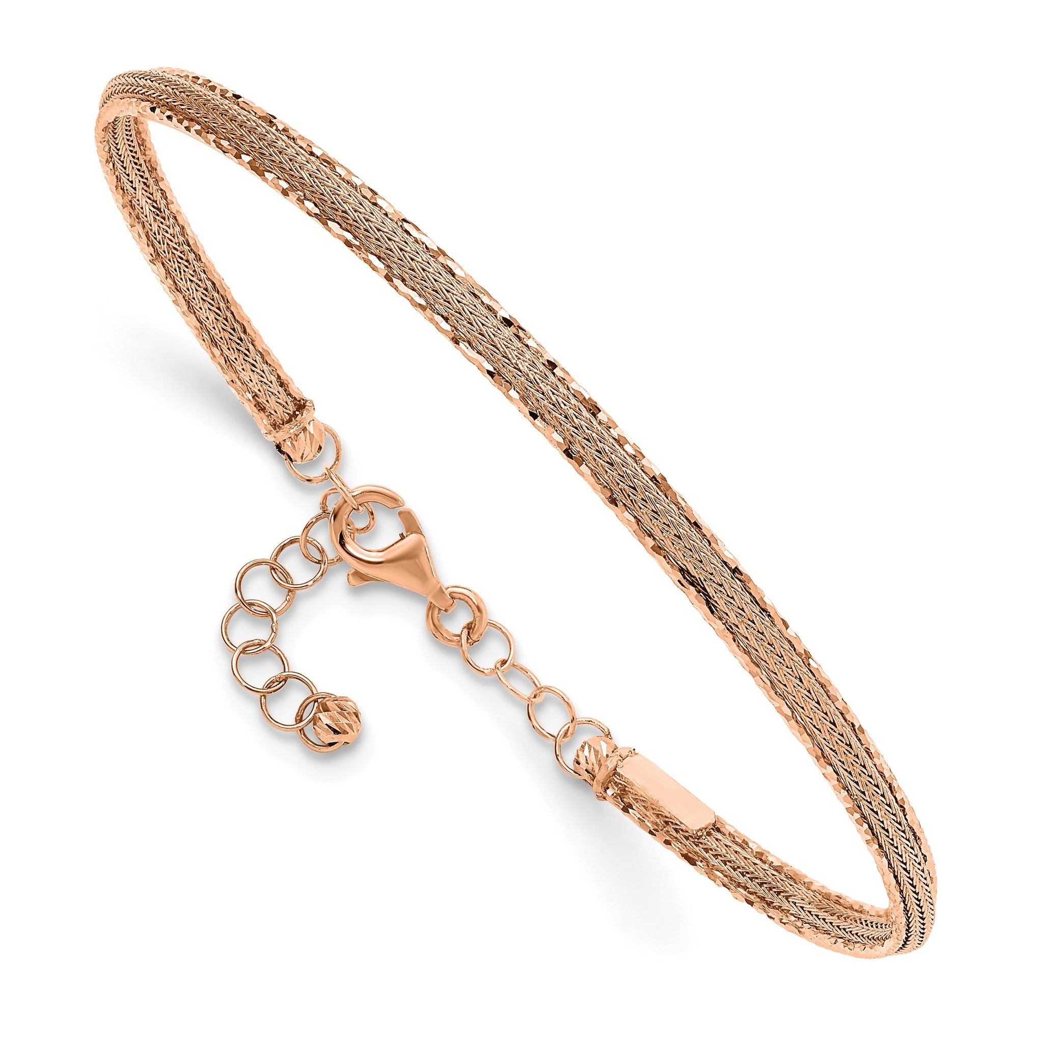 14K Rose Gold Dia-cut and Textured with Safety Chain Bangle Main image