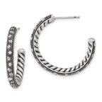 Stainless Steel Polished & Antiqued Cubic Zirconia C-Hoop Earrings for Women