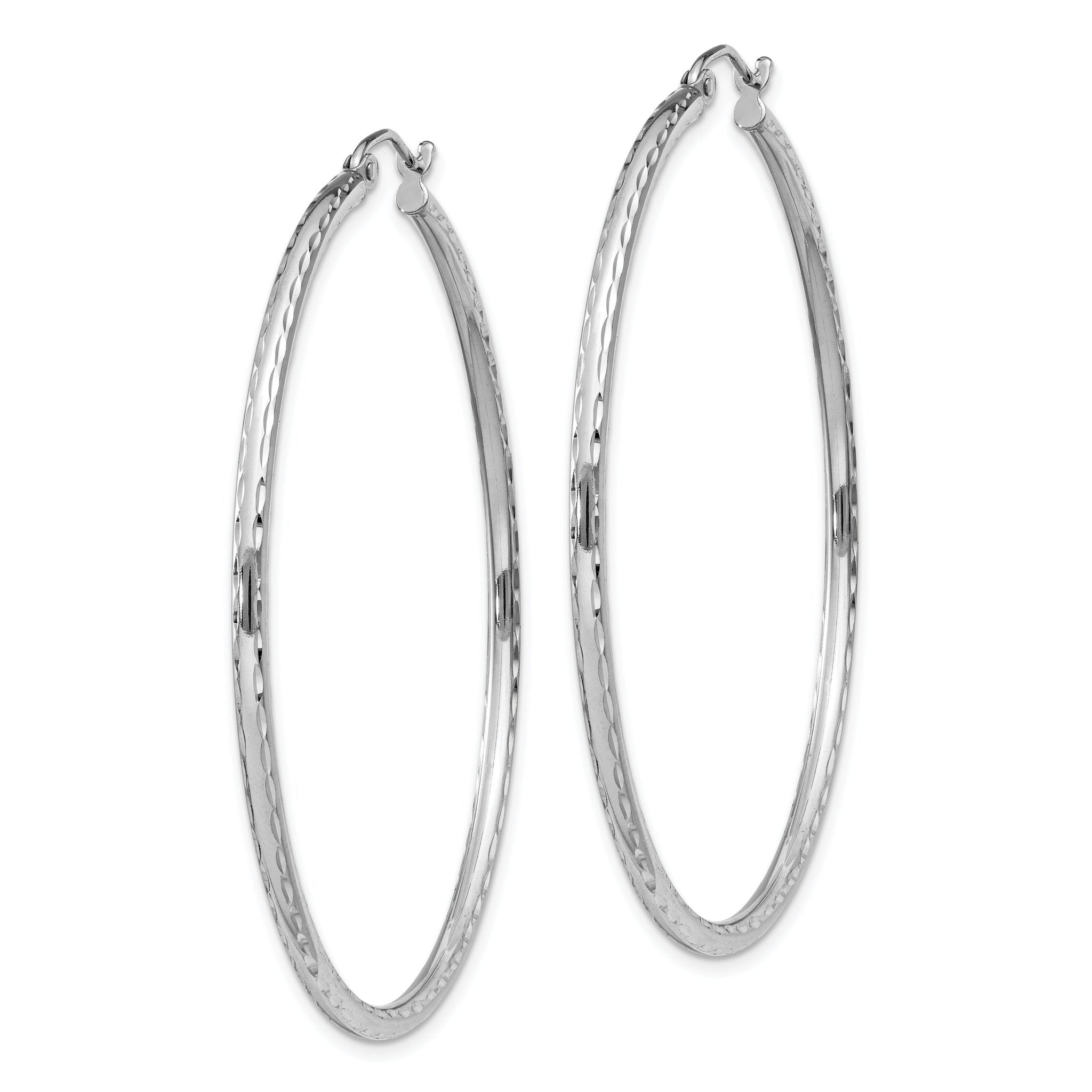 Sterling Silver Rhodium-plated 2mm Diamond Cut Hoop Earrings Secondary image