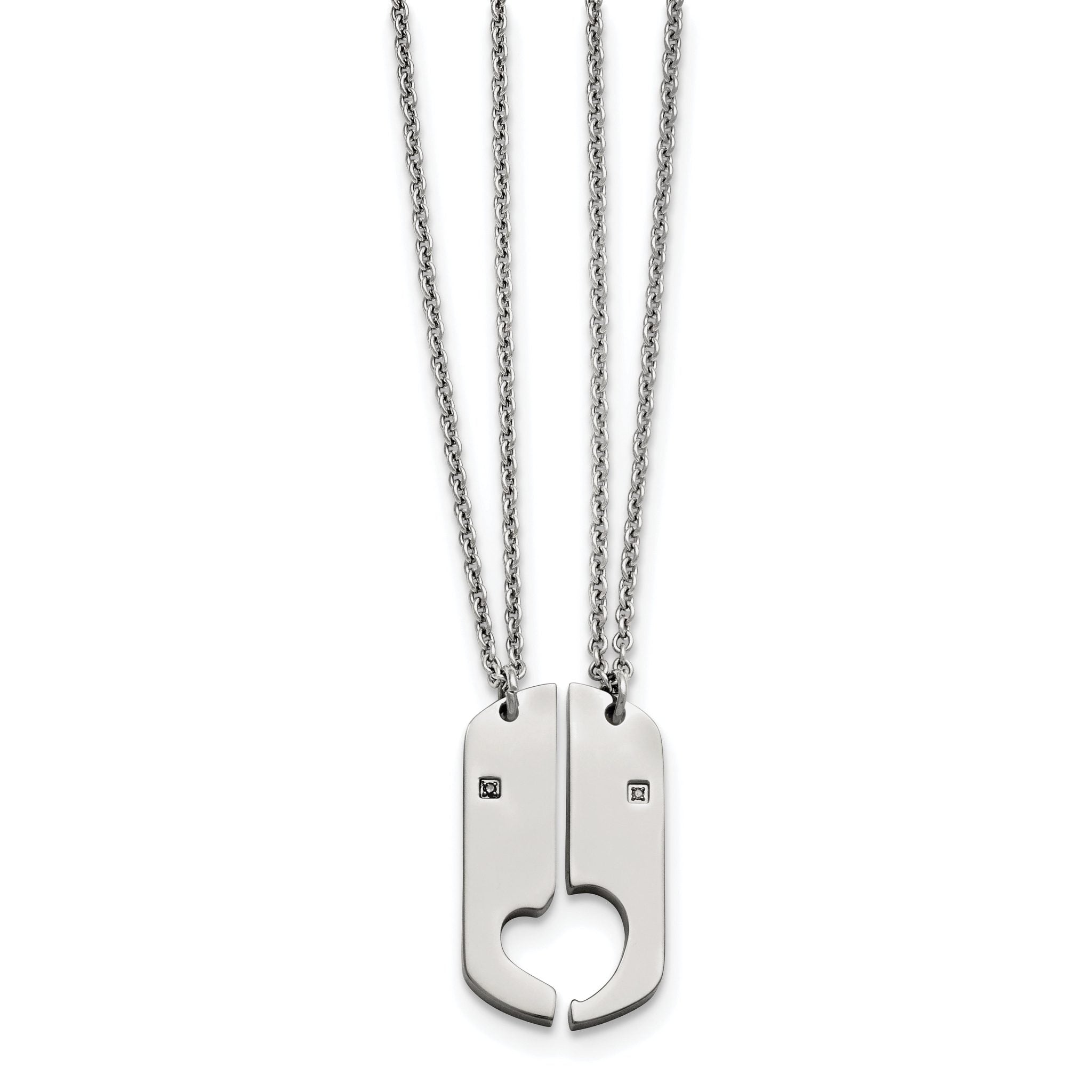 Split Hearts Dog Tag Necklace Set in Stainless Steel with CZ Main image