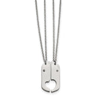 Split Hearts Dog Tag Necklace Set in Stainless Steel with CZ