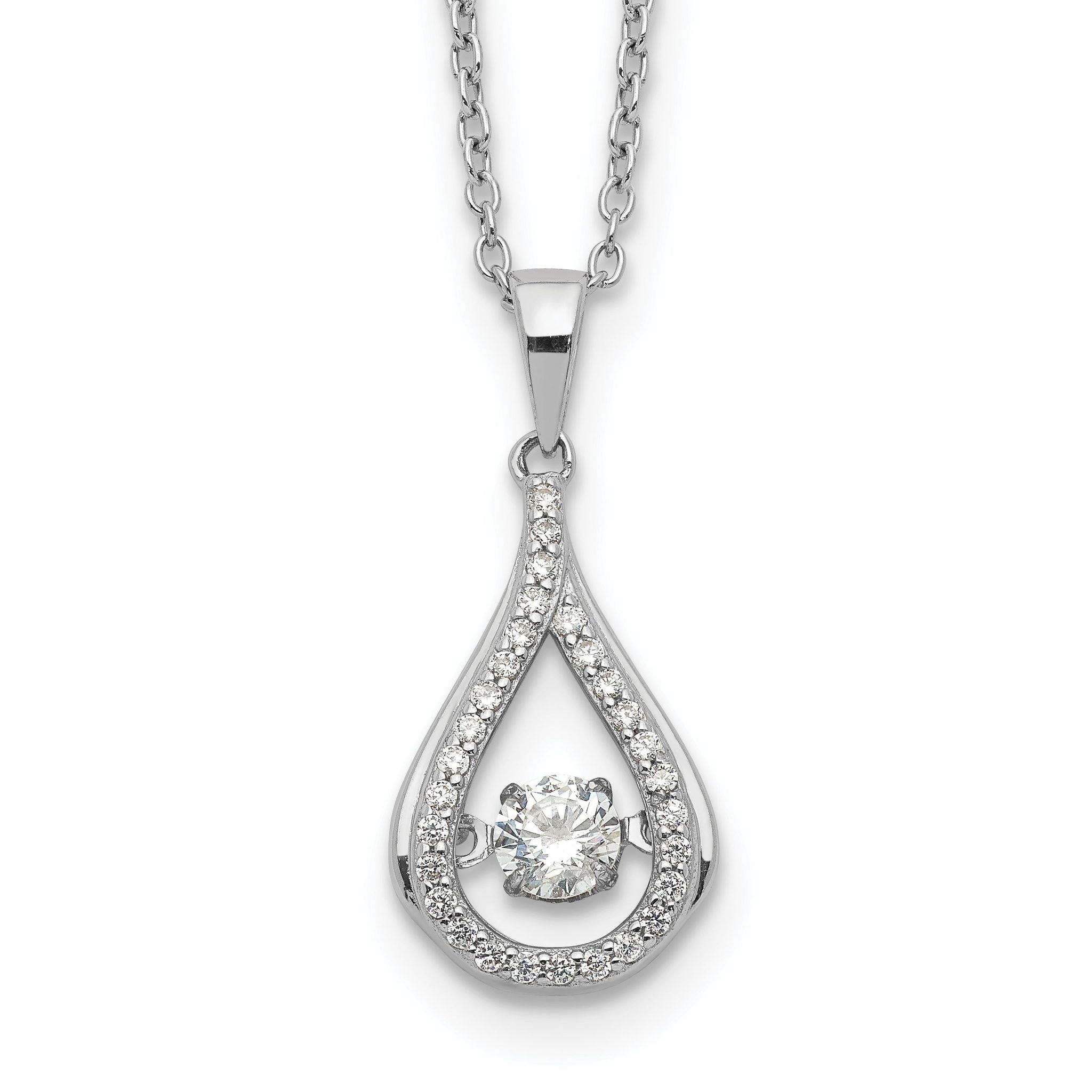 Sophia Jewelers Sterling Silver CZ Teardrop Necklace with Rhodium Polish