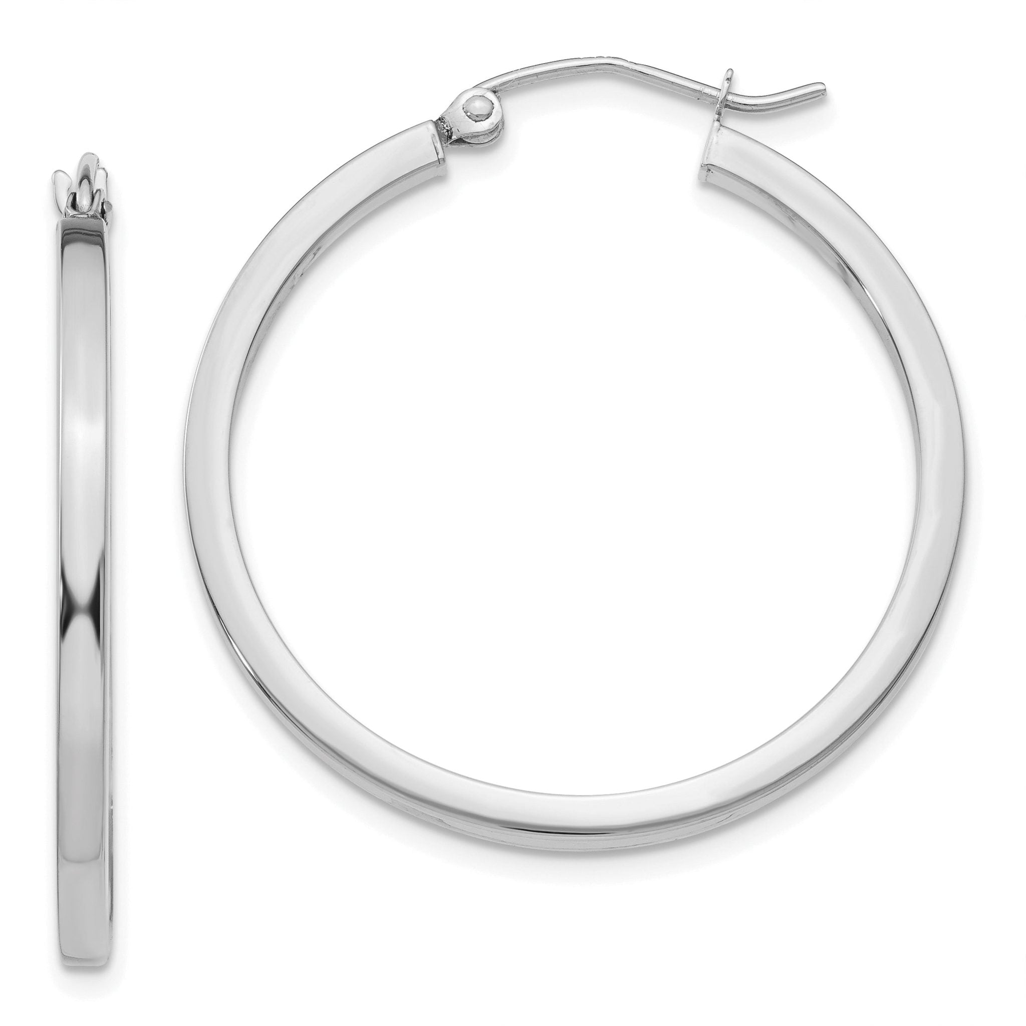 14K White Gold Polished Square Hoop Earrings with Rhodium Plating