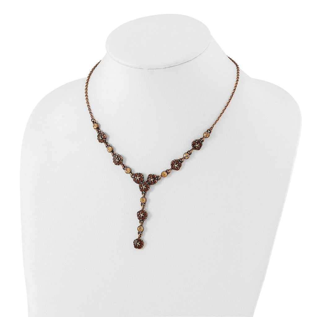 1928 Jewelry Copper-tone Light Colorado and Brown Crystal Floral Shape 15 inch Y Necklace with 3 inch extension