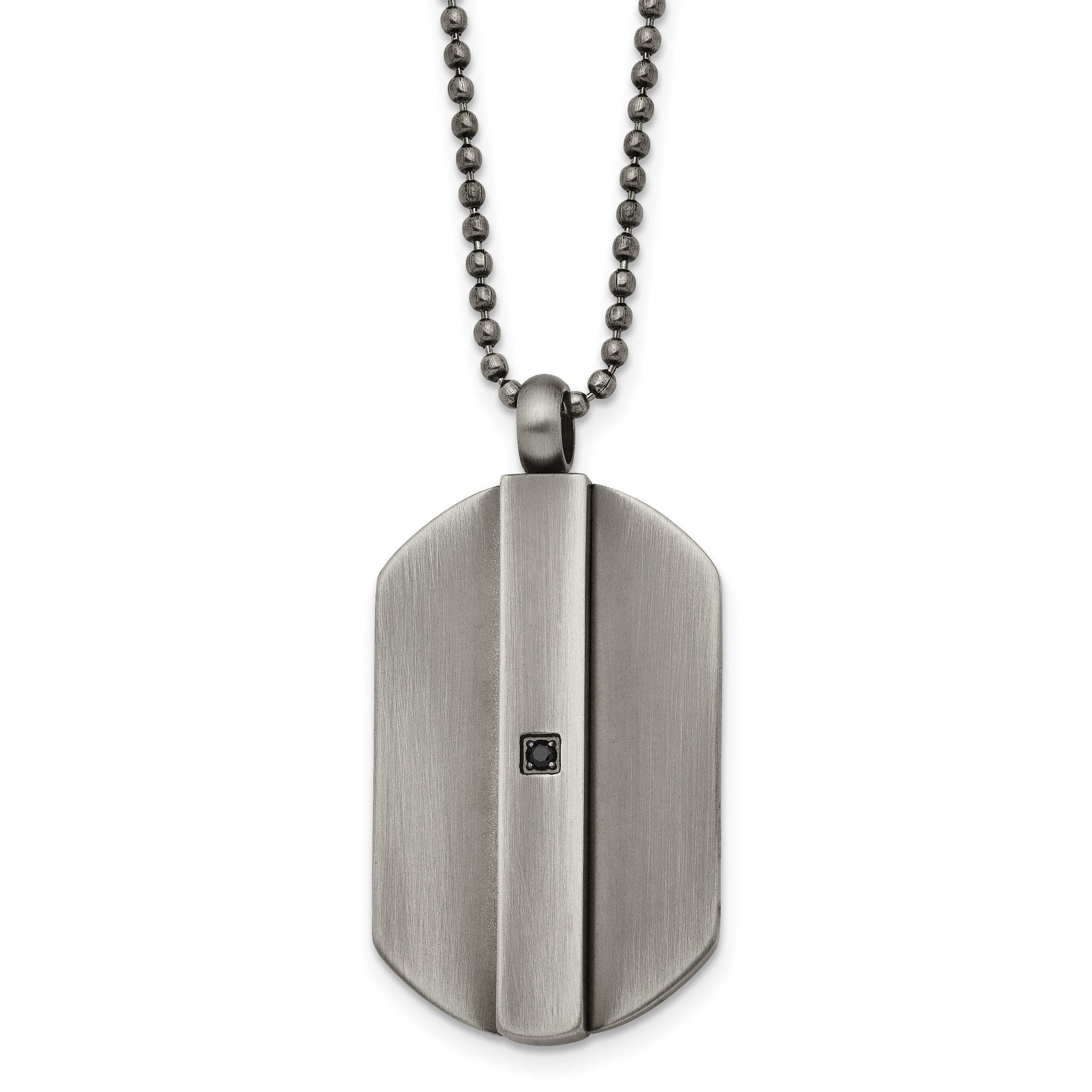 Stainless Steel Antiqued and Brushed w/Black CZ Dog Tag 20in Necklace Main image