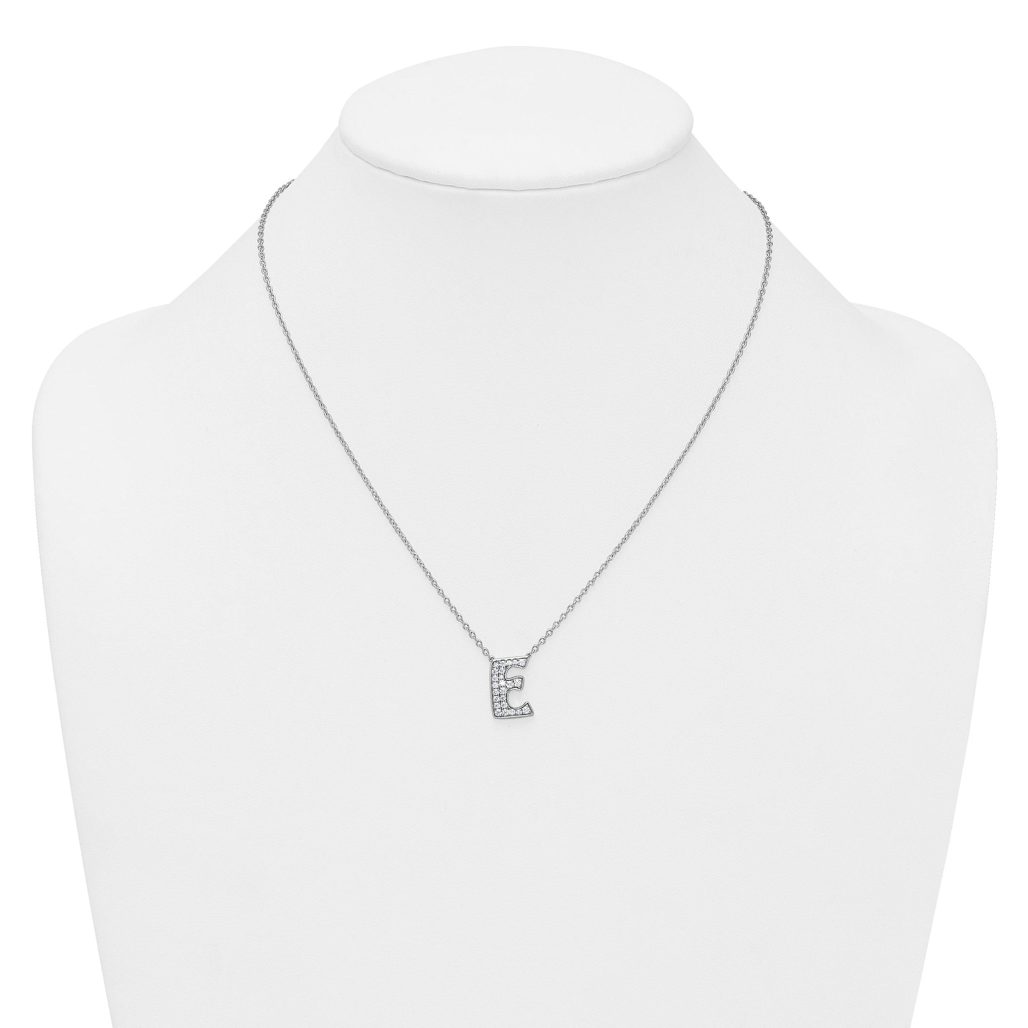 14k White Gold 3/8 carat Lab Grown Diamond VS+ F+ Complete Letter E 18 inch Initial Necklace
