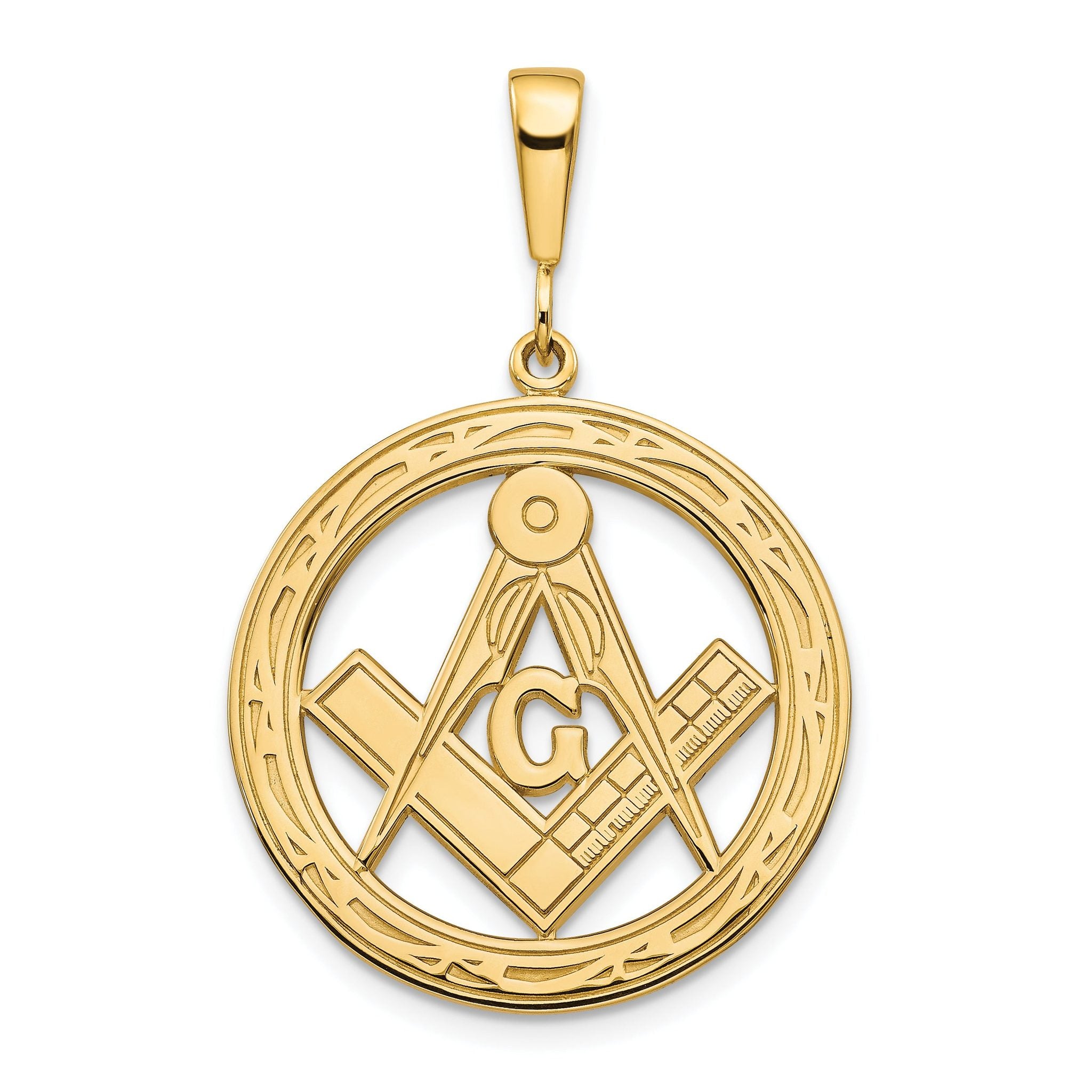 Sophia Jewelers 14K Gold Masonic Pendant with Polished Textured Finish