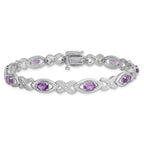 Sterling Silver Rhodium-plated Diamond & Amethyst Bracelet