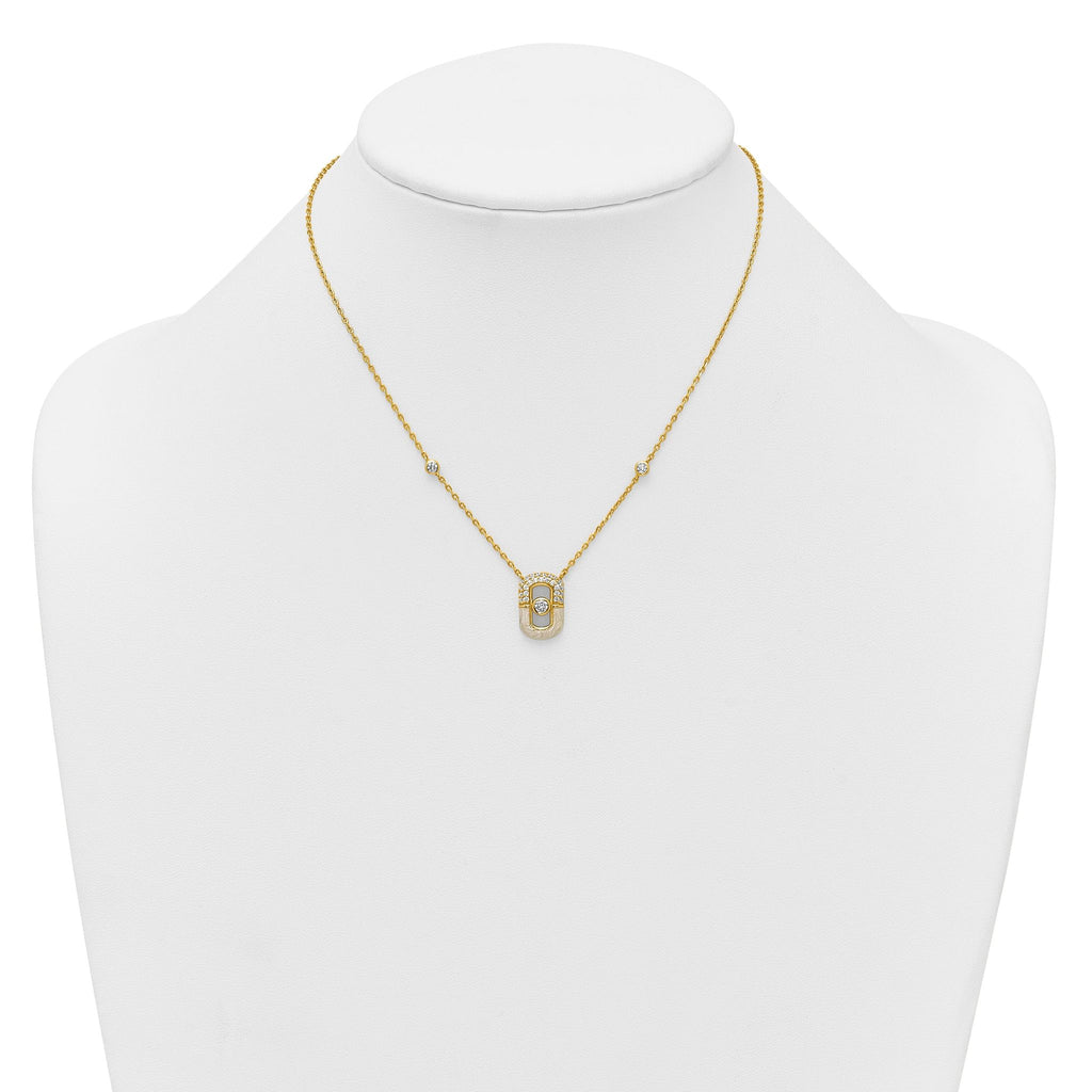 Sterling Silver Gold-tone CZ and Champagne Enamel Rectangle 16 inch with 1.5 inch Extension Necklace