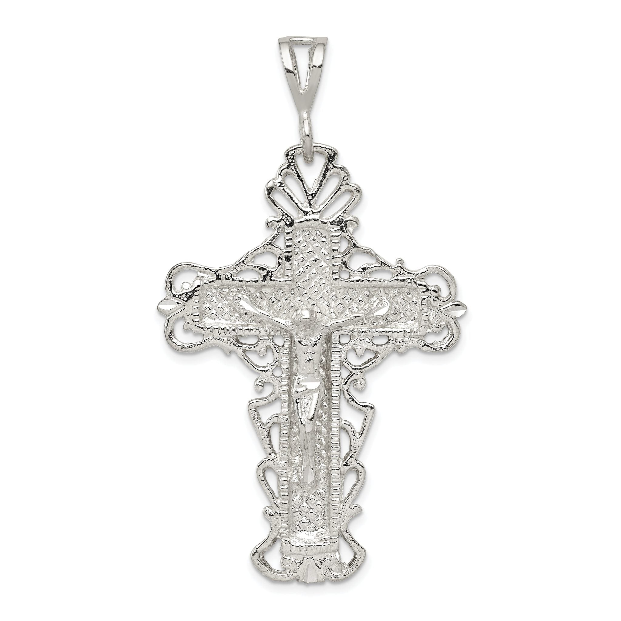 Sterling Silver 925 Crucifix Pendant with Polished Diamond-Cut Finish Main image