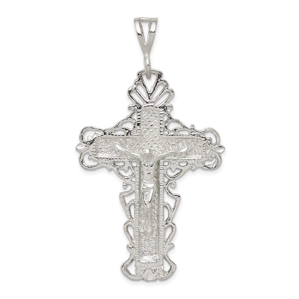 Sterling Silver 925 Crucifix Pendant with Polished Diamond-Cut Finish
