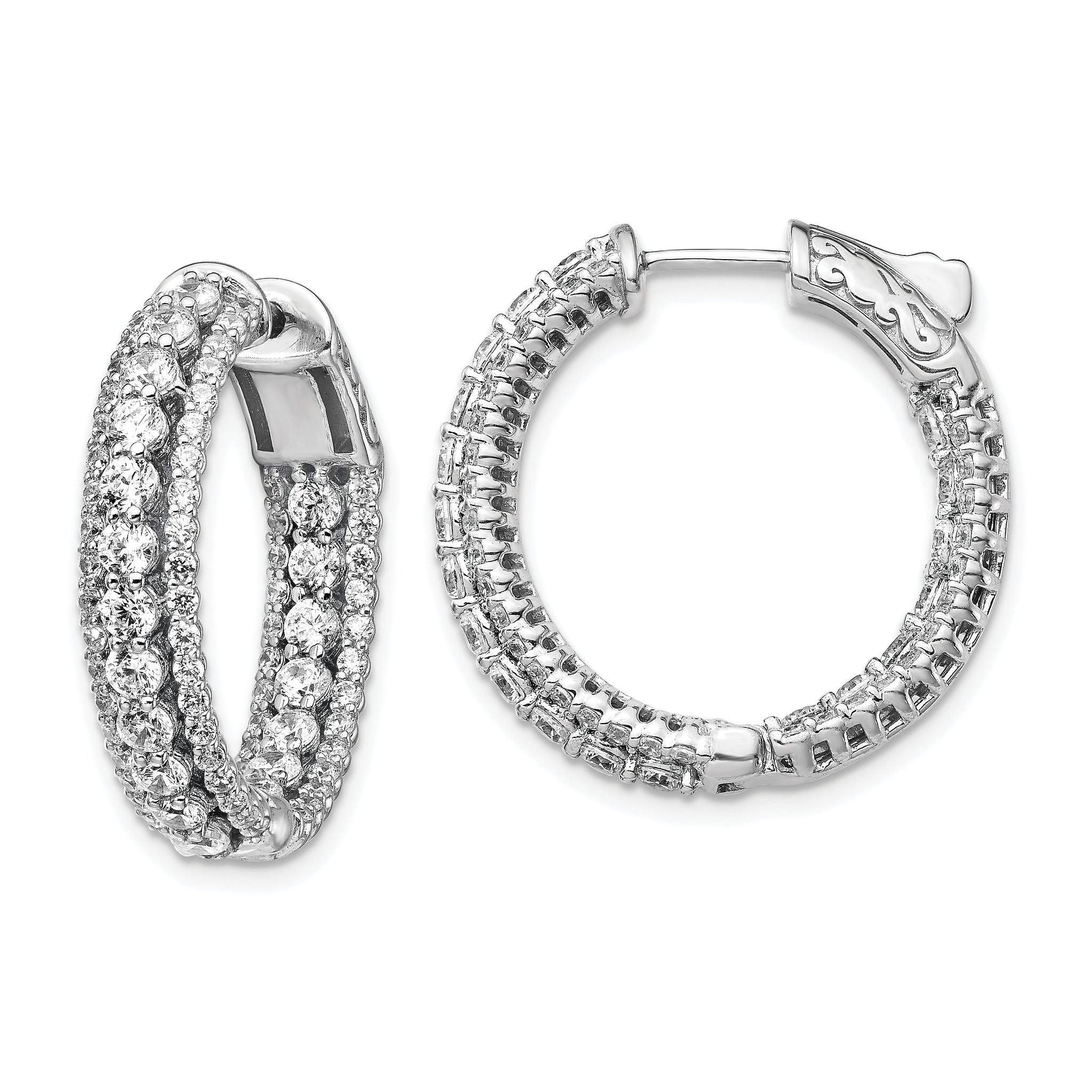 Sterling Shimmer Sterling Silver Rhodium-plated 170 Stone CZ In and Out Round Hinged Hoop Earrings Main image
