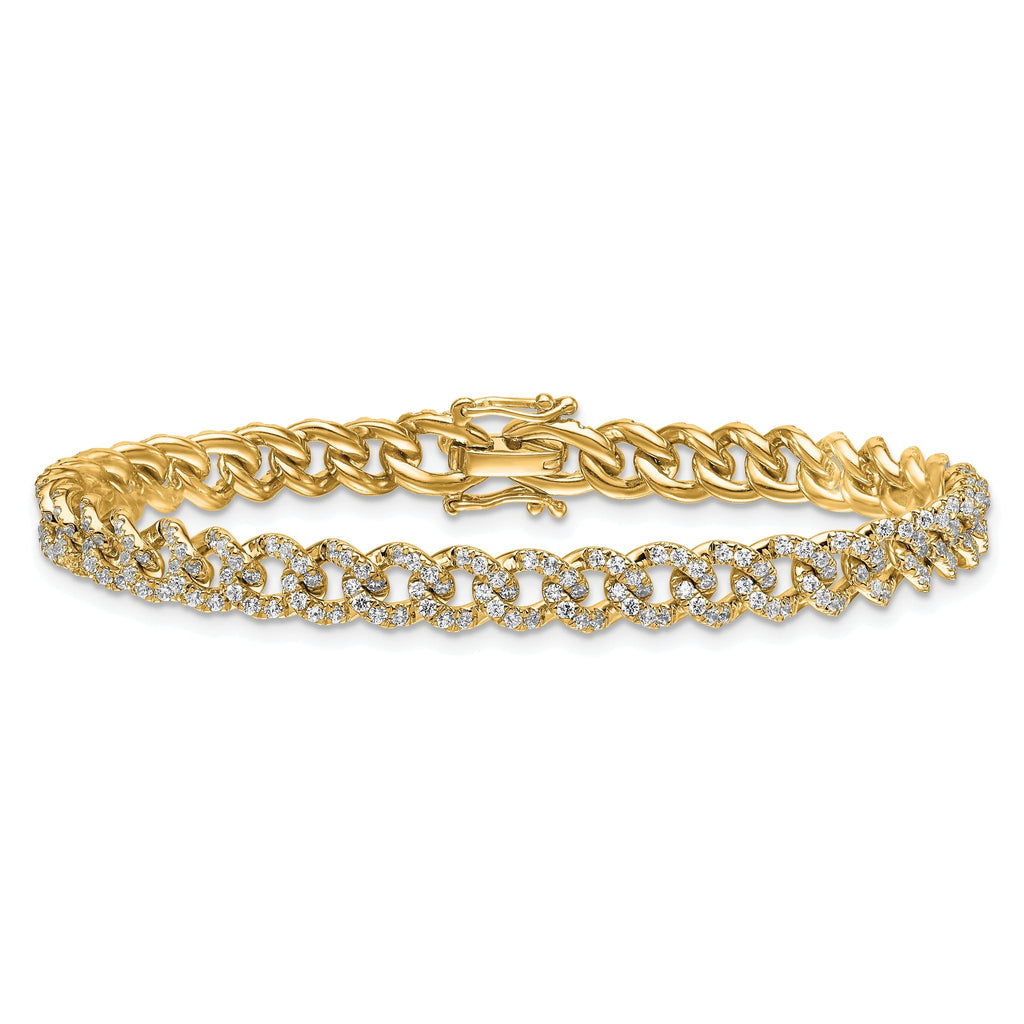 14K Polished Complete 2.6 carat Diamond Fancy Curb Link 7 inch Bracelet