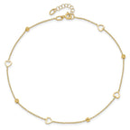 14K Polished and Diamond Cut Heart w/1in ext. Anklet