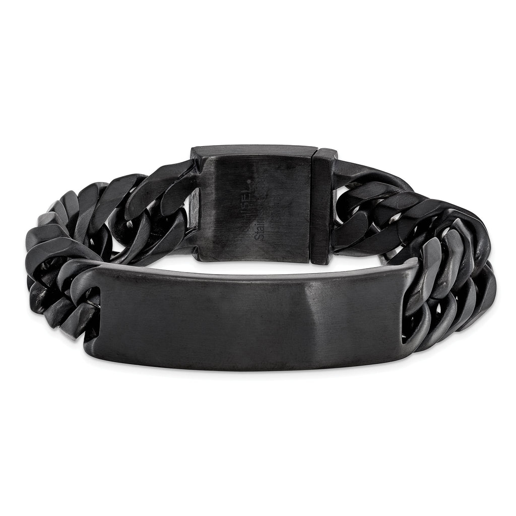 Stainless Steel Brushed Black IP-plated Curb Chain ID Bracelet for Men