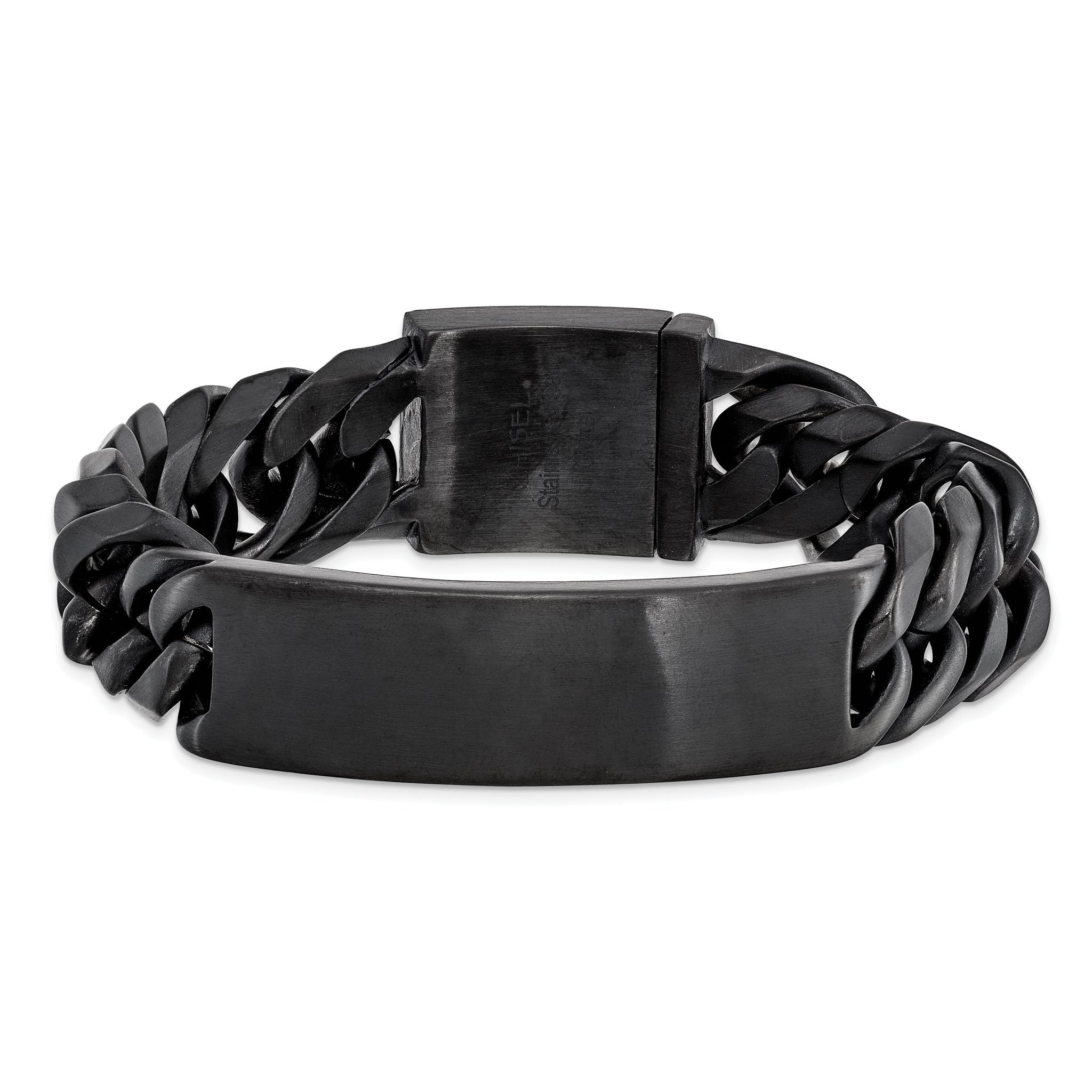 Stainless Steel Brushed Black IP-plated Curb Chain ID Bracelet for Men