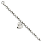 Stainless Steel Polished with Cubic Zirconia Heart Charm Bracelet for Women