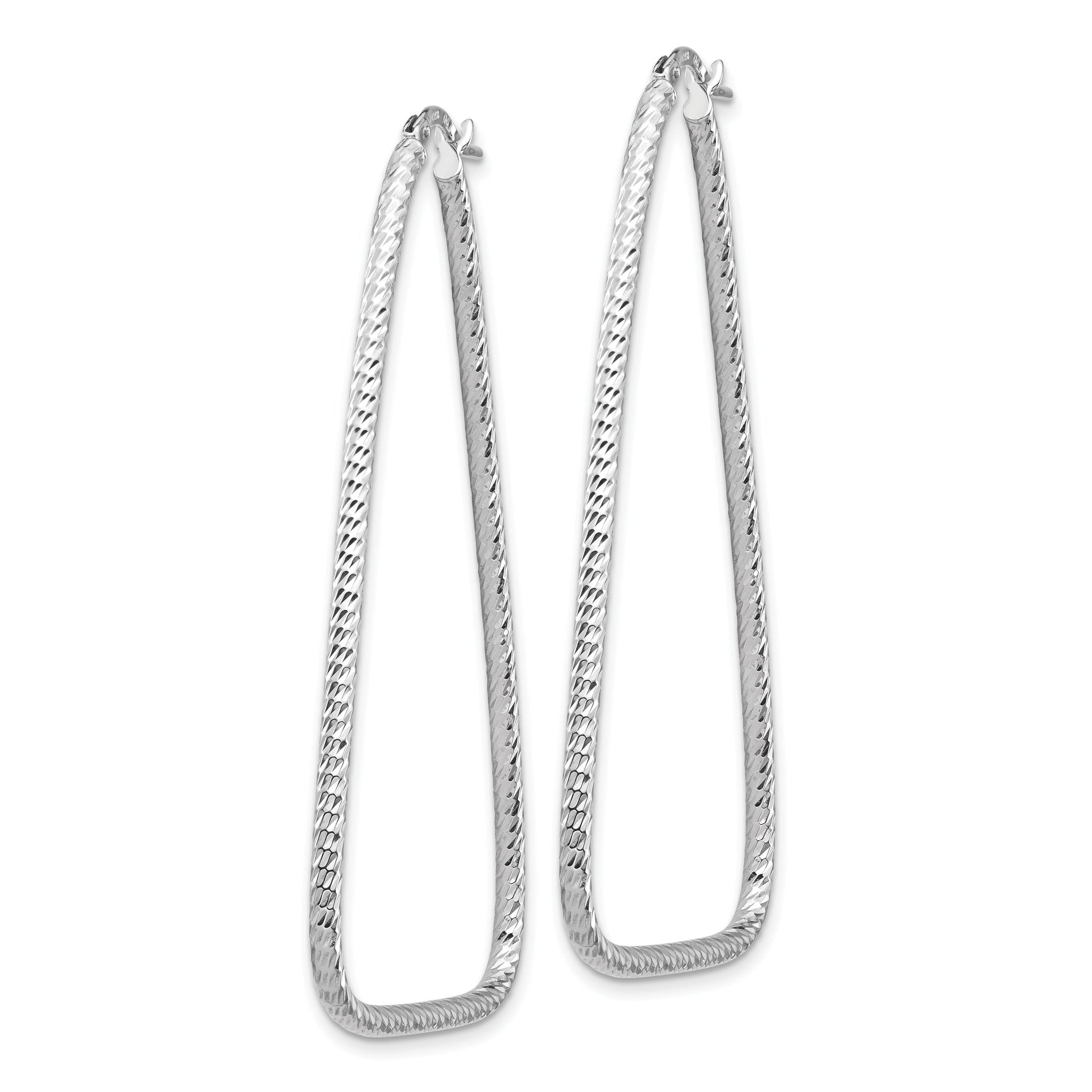 14k White Gold Polished & Diamond-cut Double Triangle Hoop Earrings Secondary image