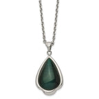 Stainless Steel Green Cat's Eye Teardrop Necklace 20in Polished Finish
