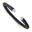 Stainless Steel Brushed and Polished Blue/Dark Grey IP-plated Black Leather Flexible Cuff Bangle Bracelet