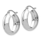 14K White Gold Polished Hoop Earrings with Rhodium Finish 14mm Elegant Style