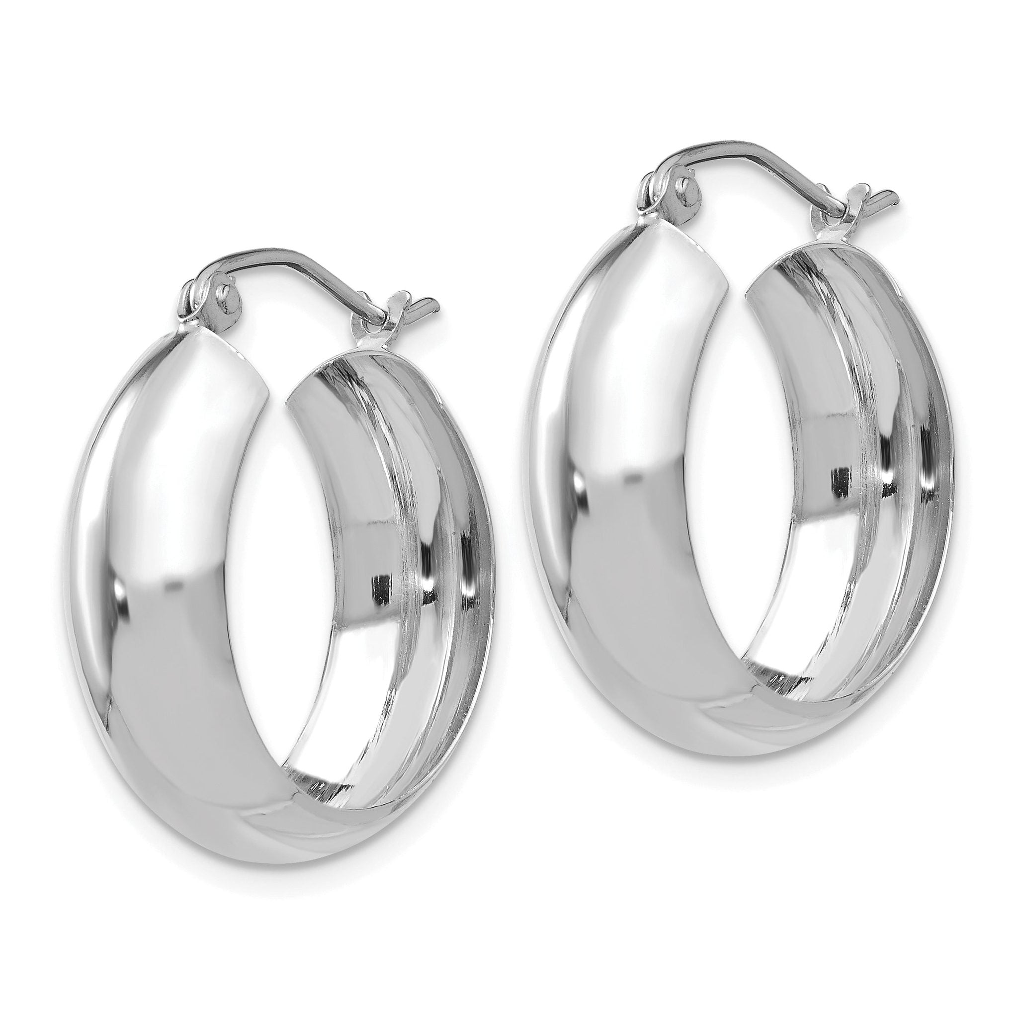 14K White Gold Polished Hoop Earrings with Rhodium Finish 14mm Elegant Style
