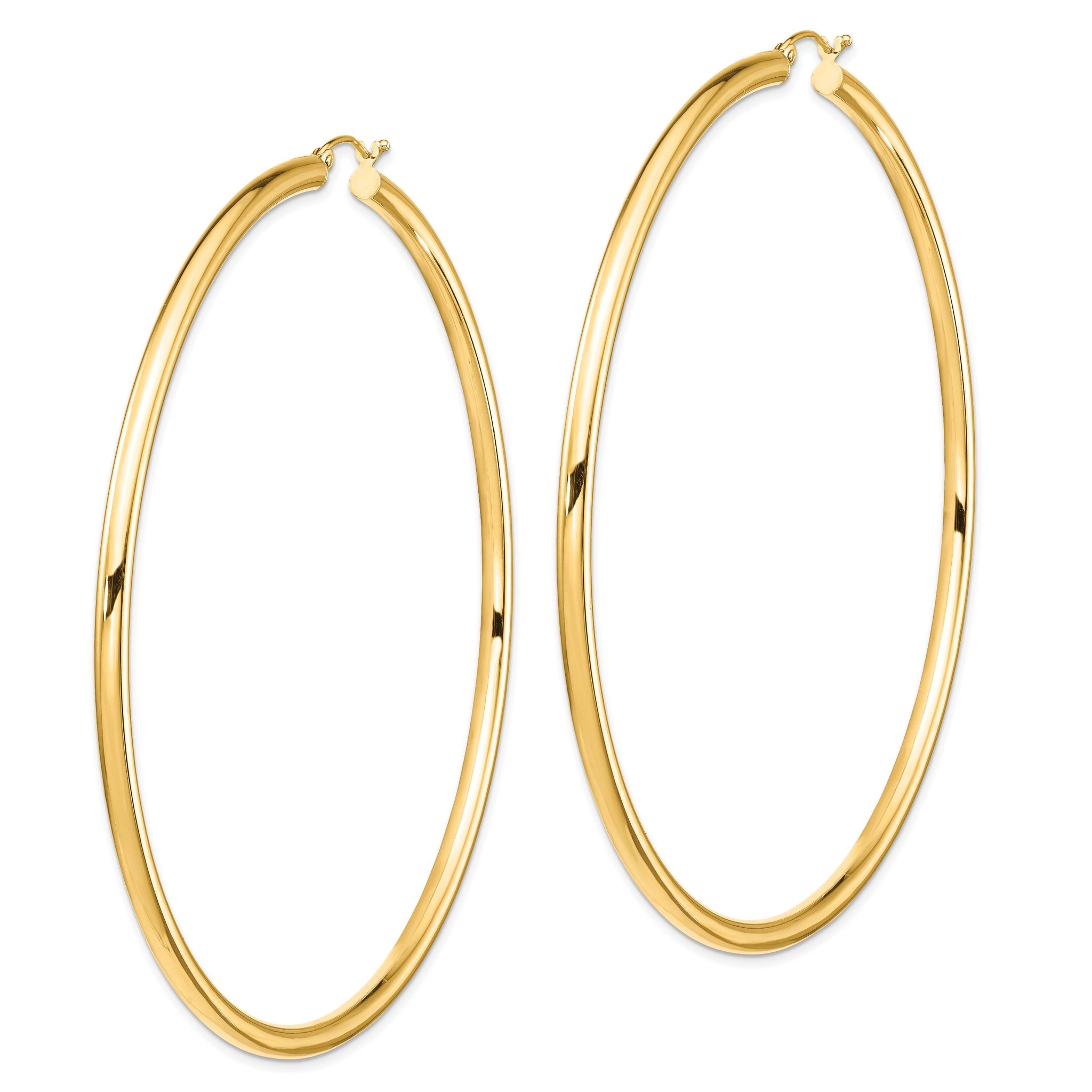 14k Polished 3x80mm Round Tube Hoop Earrings Secondary image