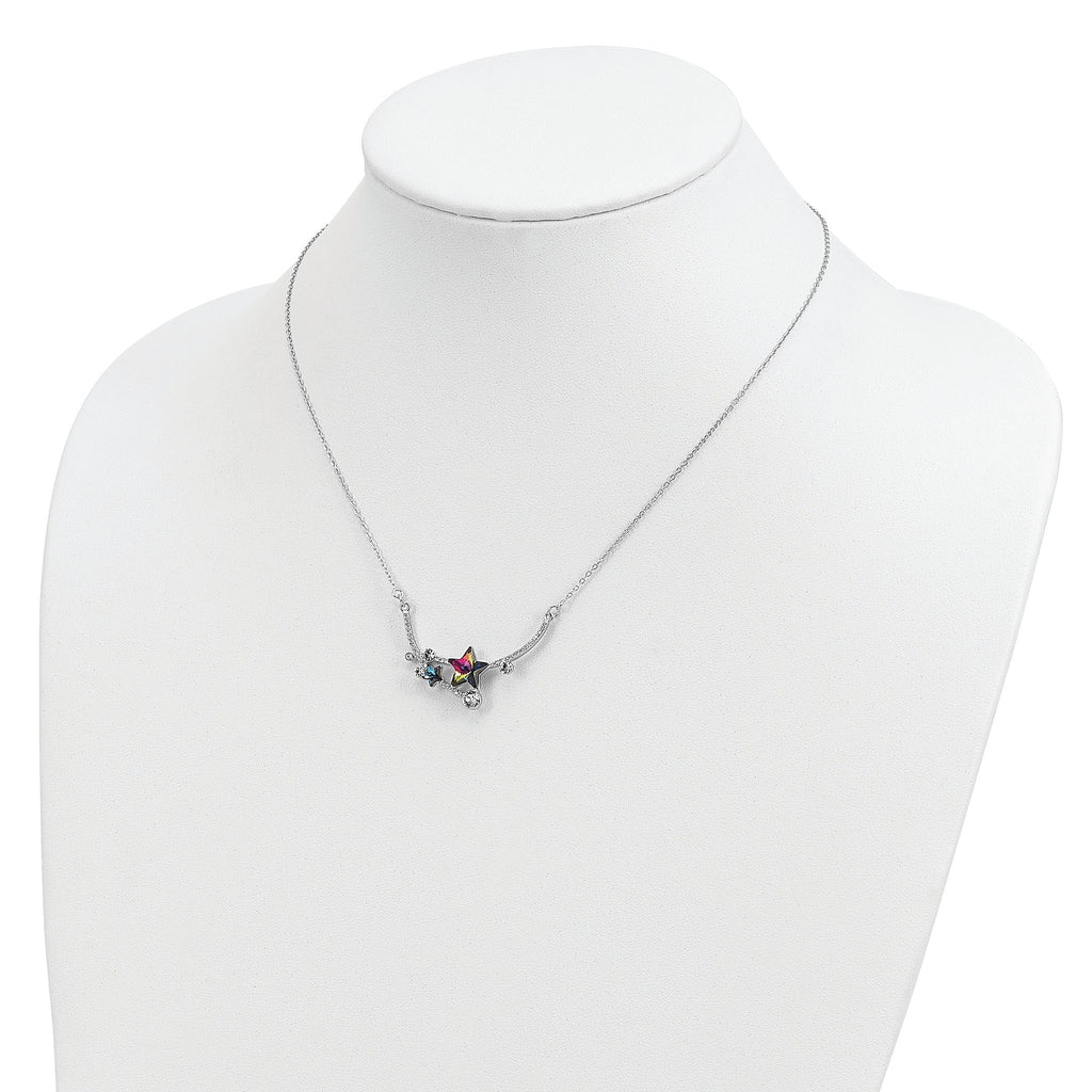 Sterling Silver RH-plated Multi-color Crystal Star w/2in ext Necklace