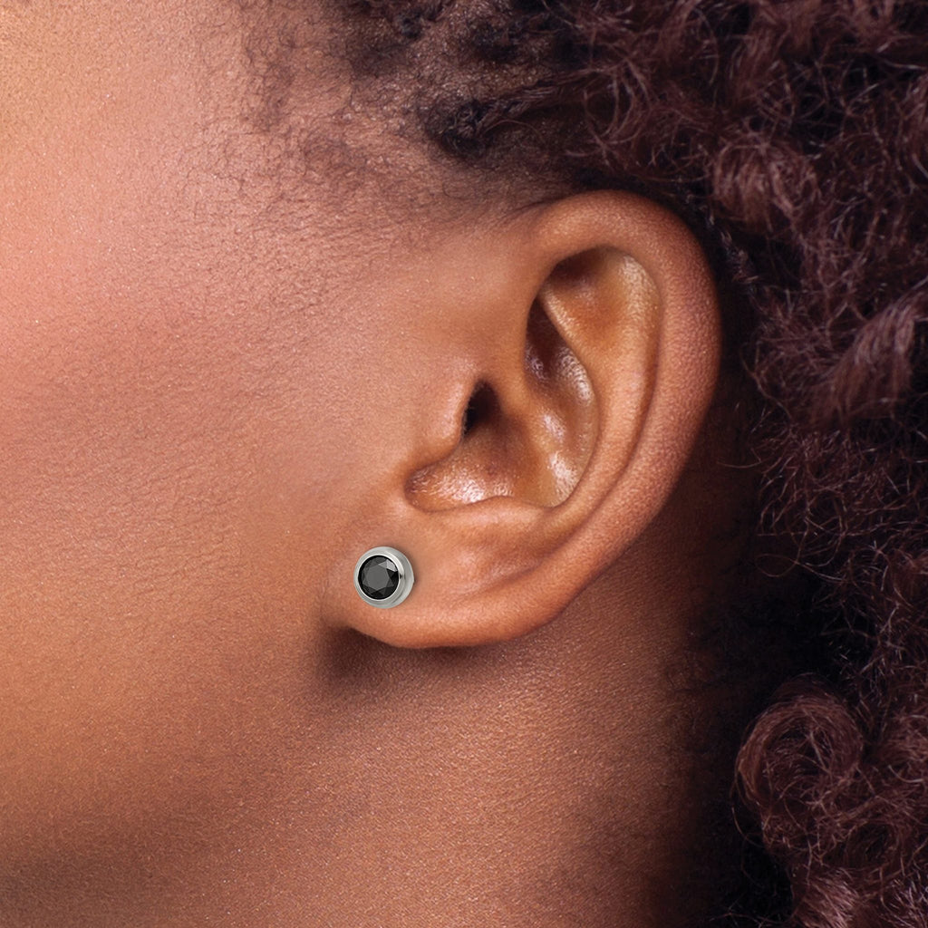 Stainless Steel Polished Black Cubic Zirconia Stud Earrings