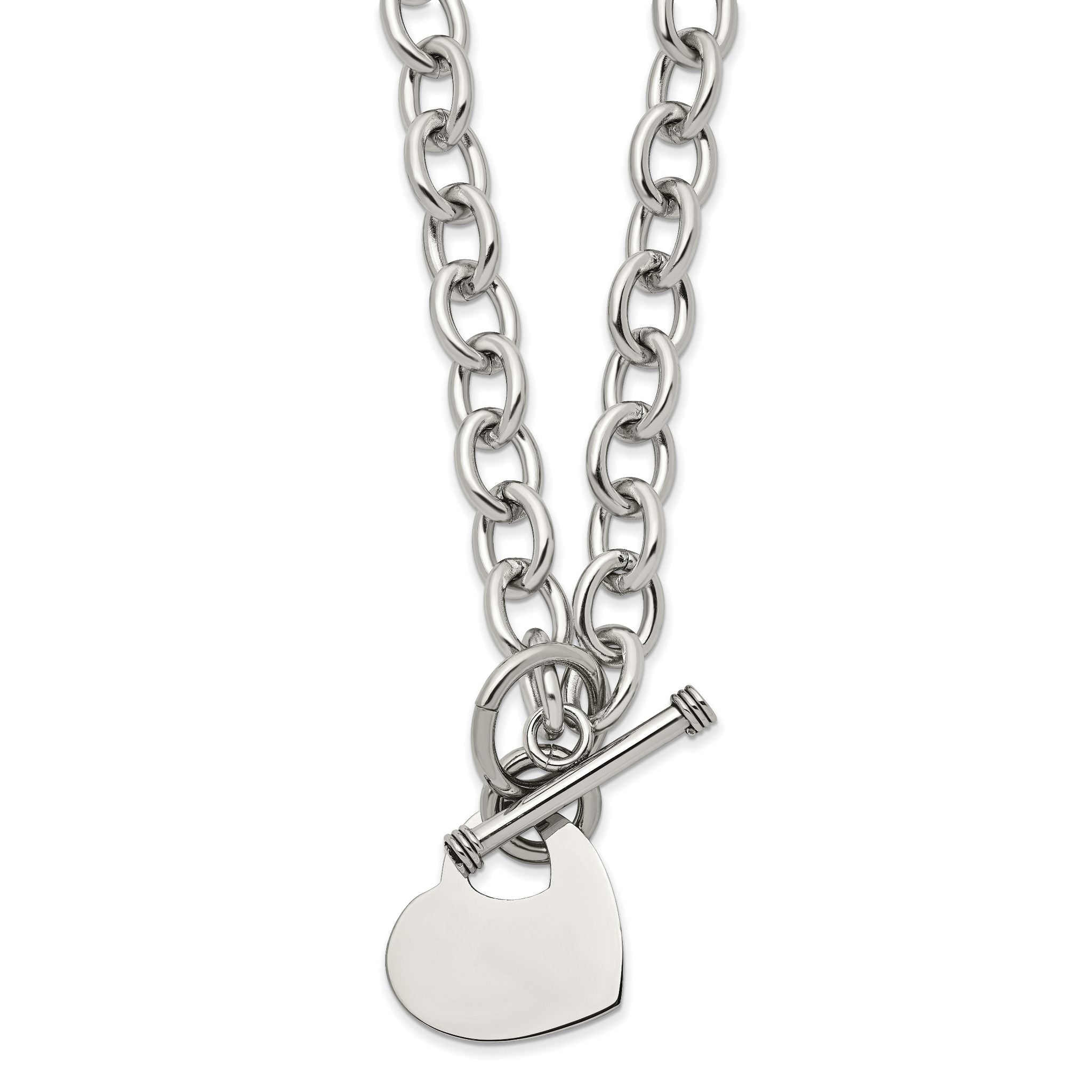 Chisel Stainless Steel Polished Heart Toggle on an 18 inch Open Link Chain Necklace Main image