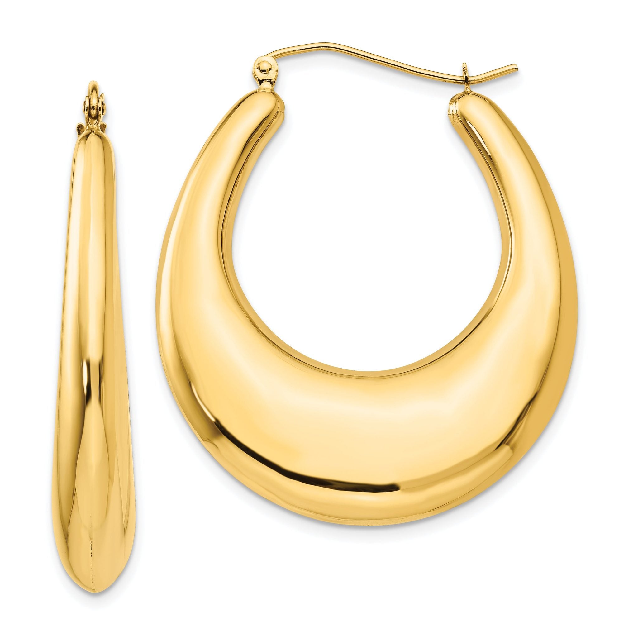 14K Gold Polished Hoop Earrings with Hollow Creole Design for Women Main image
