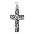 Sterling Silver 925 Antiqued Scroll Cross Pendant Polished Vintage Charm