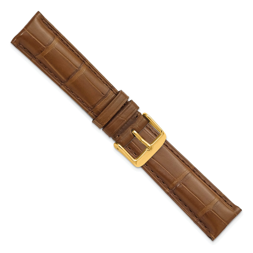 18mm Havana Matte Long Genuine Alligator Chrono Leather with Gold-tone Buckle 8.5 inch Watch Band
