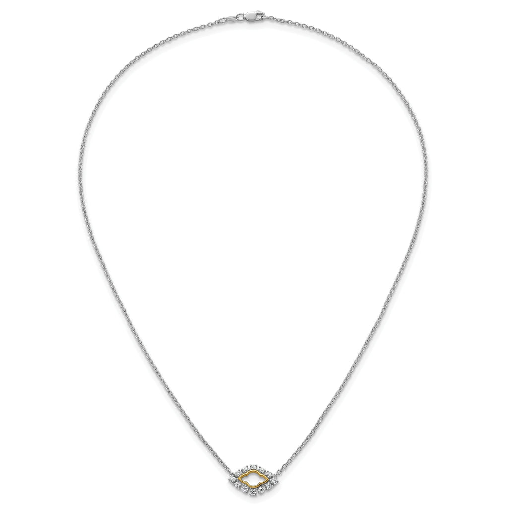 14k Two-Tone 3/8 carat Lab Grown Diamond VS+ F+ Complete 18 inch Fashion Evil Eye Necklace