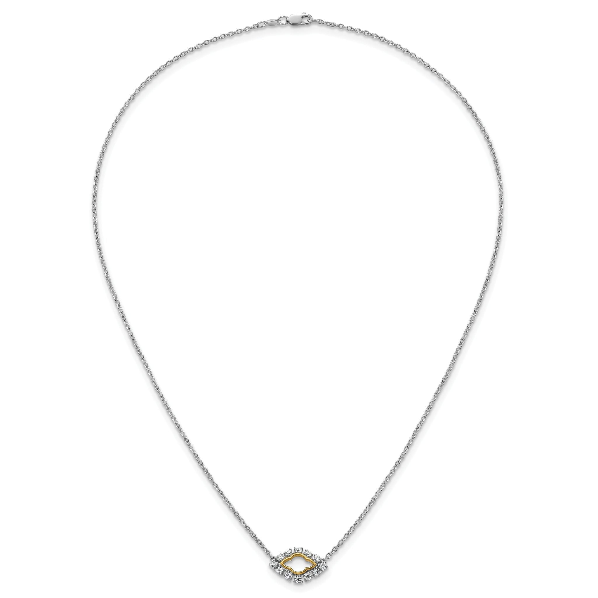 14k Two-Tone 3/8 carat Lab Grown Diamond VS+ F+ Complete 18 inch Fashion Evil Eye Necklace