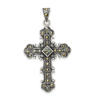 Sterling Silver 925 Antiqued Marcasite Cross Pendant Vintage Elegance