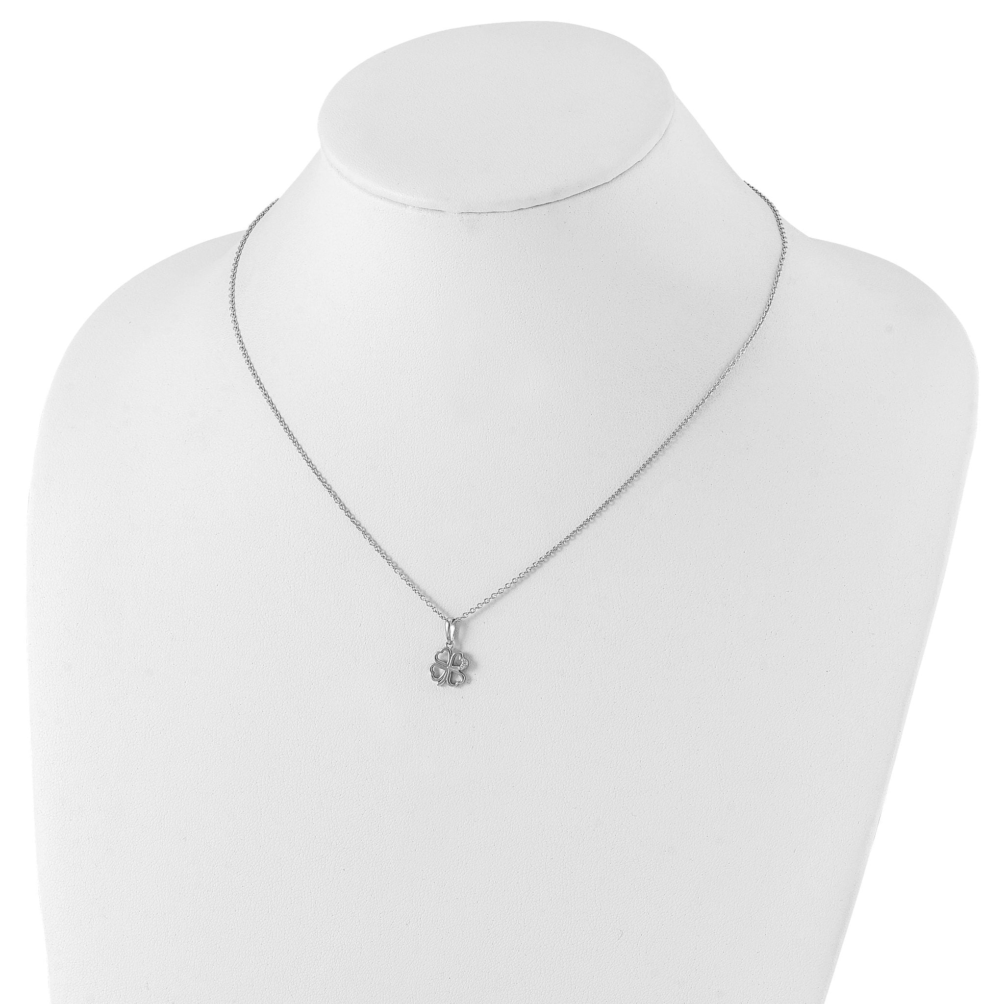 White Ice Rhodium-Plated Diamond Clover Necklace with Extender