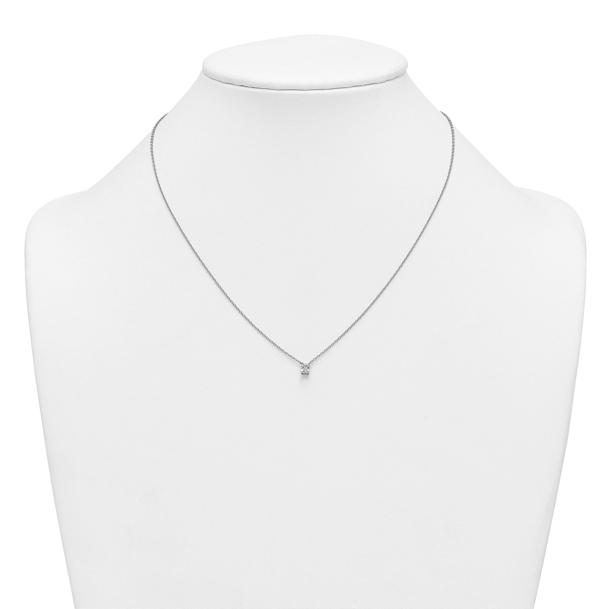 14k White Gold 1/4 carat Lab Grown Diamond VS+ F+ Radiant Complete 18 inch Four Prong Pendant Necklace