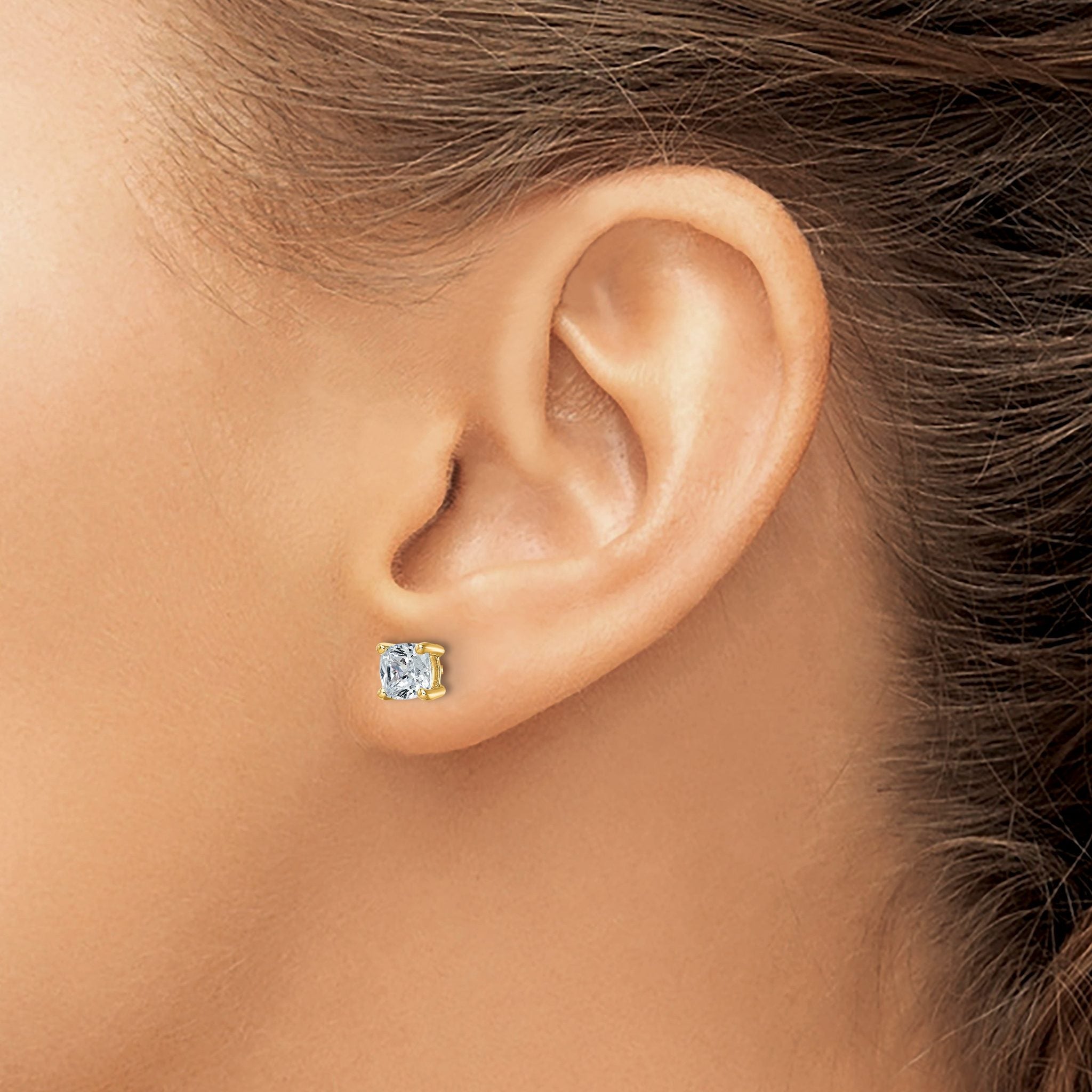 14K Yellow Gold 1 1/2 ct Certified Lab-Created Diamond VS+ F+, Cushion-Cut 4-Prong Stud Earrings