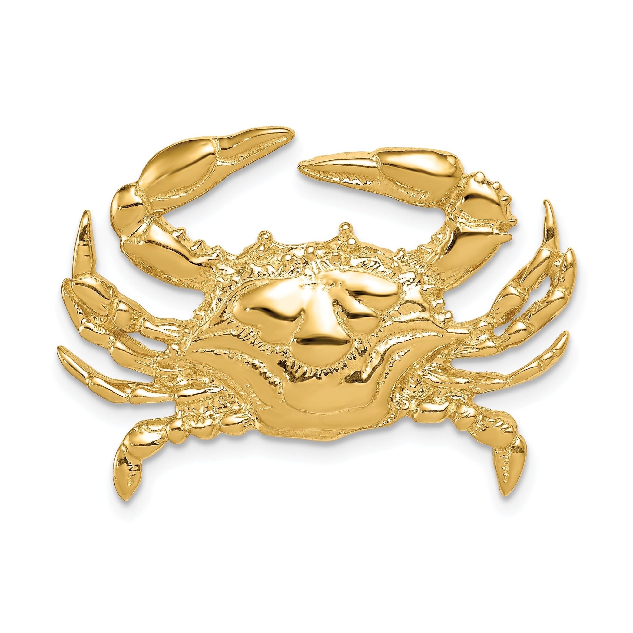 14K Gold Blue Crab Slide Pendant with Polished Finish for Omega Chains